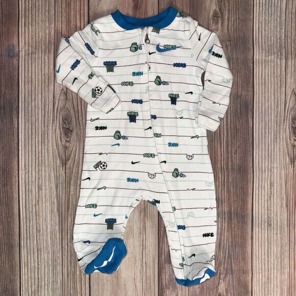 Nike Footie Coverall Bodysuit Zipper Long Sleeve, 3 Months - Picture 1 of 5